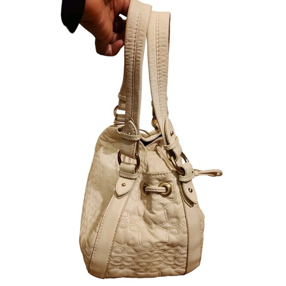 Lancel Paris Satchel Medium Sized Ecru Embroidered Quilted Leather Old Money - Picture 5 of 10